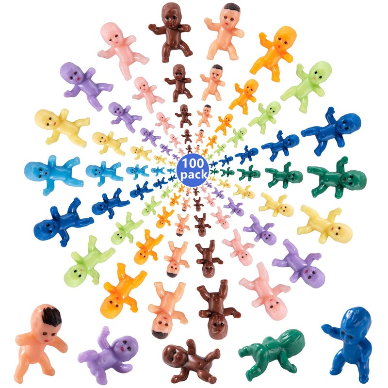 JUXINGDAZYF Mini Plastic Babies, 100 Pieces King Cake Baby Mini Plastic Babies Doll for Baby Shower Party Favors Ice Cube Game Party Decorations 10 Colors Plastic Dolls - Image 1